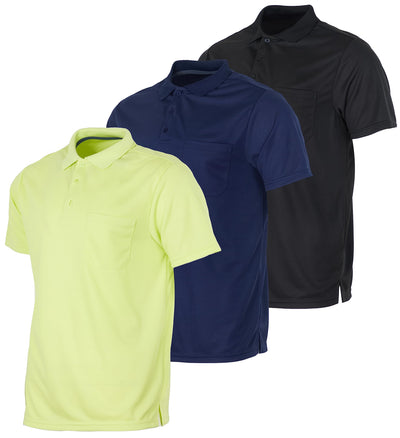 Real Essentials 3 Pack: Mens Polo Shirt Golf Quick Dry Fit Active Polo Shirts for Men Pocket Short Sleeve Button Collared Tees Tops Tennis Casual Lounge Clothes Clothing Apparel - Set 2 XL